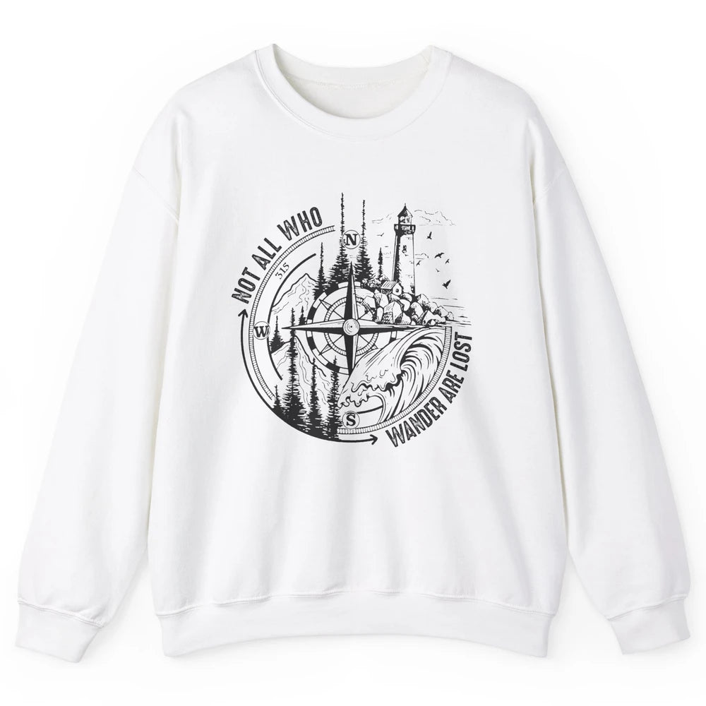 Retro Mountain Adventure Compass Not All Who Wander Are Lost Unisex Crewneck Sweatshirt