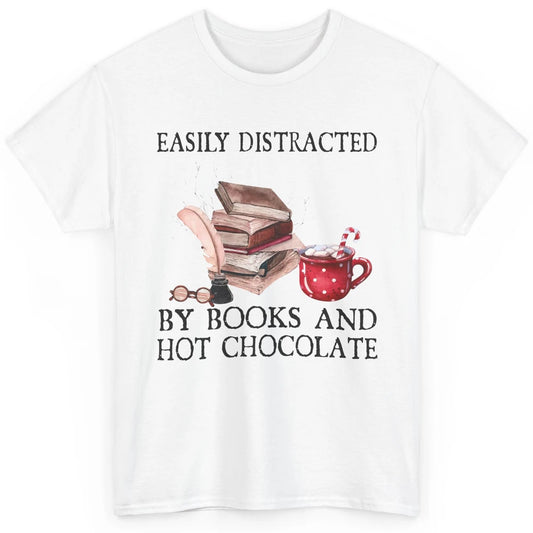 Retro Easily Distracted By Books And Hot Chocolate Christmas Classic Unisex T-Shirt