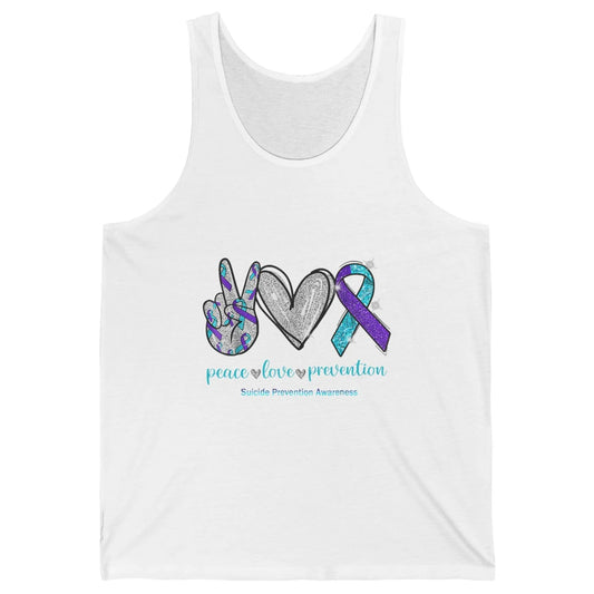 Peace Love Teal Purple Ribbon Suicide Prevention Awareness Unisex Jersey Tank