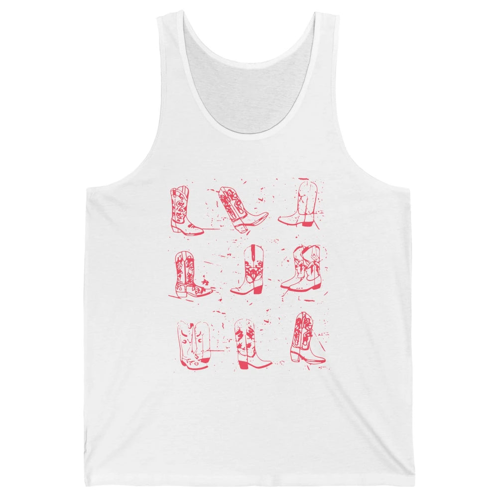 Retro Pink Cowboy Boots Western Valentine Cowgirl Gift Unisex Jersey Tank