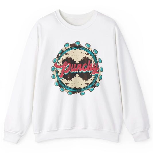 Retro Cowgirl Punchy Cowhide Turquoise Western Country Gift Unisex Crewneck Sweatshirt