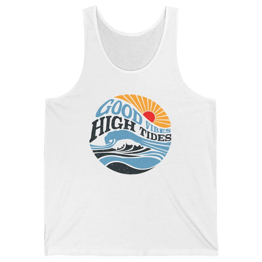 Retro Rainbow Sunrise Good Vibes High Tides Positive Vibes Unisex Jersey Tank