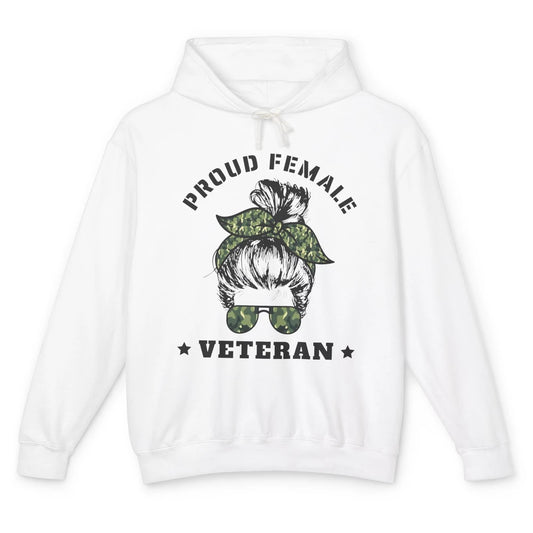 Proud Female Messy Camo Bun Army Mom Military Veterans Day Unisex Lightweight Hoodie