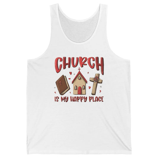 Retro Christmas Church Is My Happy Place Christian Hand Draw Unisex Jersey Tank
