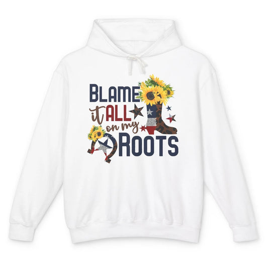 Retro Cowgirl Boot Blame It All On My Boot US Flag Sunflower Unisex Lightweight Hoodie