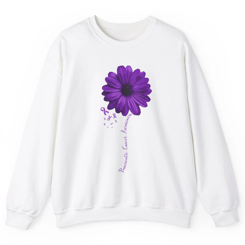 Pancreatic Cancer Awareness Purple Ribbon Daisy Flower Unisex Crewneck Sweatshirt