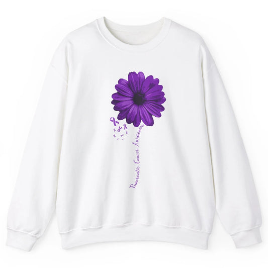 Pancreatic Cancer Awareness Purple Ribbon Daisy Flower Unisex Crewneck Sweatshirt