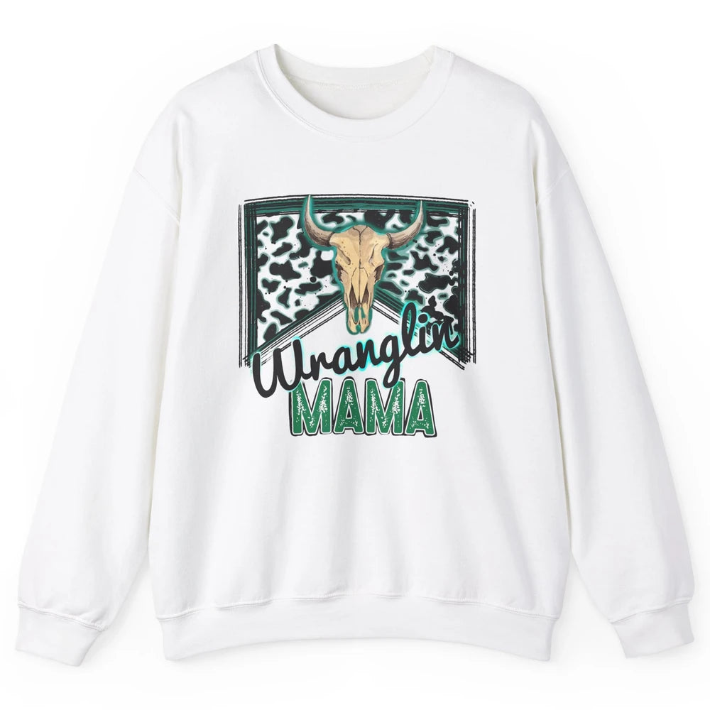 Retro Cowhide Bull Skull Wrangling Mama Western Country Girl Unisex Crewneck Sweatshirt
