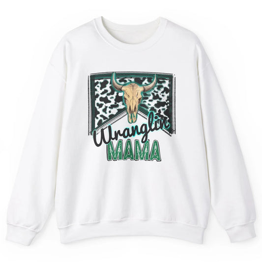 Retro Cowhide Bull Skull Wrangling Mama Western Country Girl Unisex Crewneck Sweatshirt