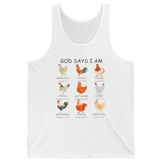God Says I Am Chicken Christian Bible Funny Farm Chicken Unisex Jersey Tank