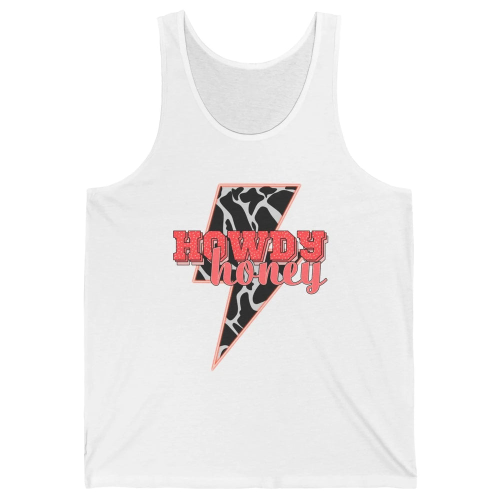 Desert Lightning Bolt Howdy Honey Cow Print Western Cowgirls Unisex Jersey Tank
