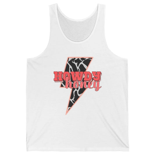 Desert Lightning Bolt Howdy Honey Cow Print Western Cowgirls Unisex Jersey Tank