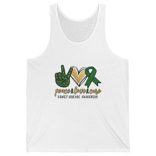 Peace Love Cure Kidney Disease Awareness Green Ribbon Heart Unisex Jersey Tank