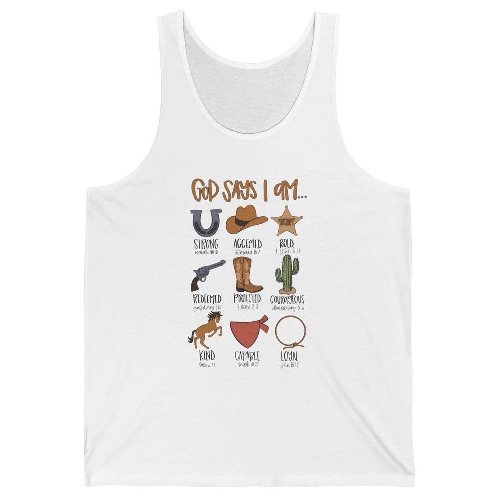 Retro Country Cowboy God Says I Am Bible Christian Western Unisex Jersey Tank