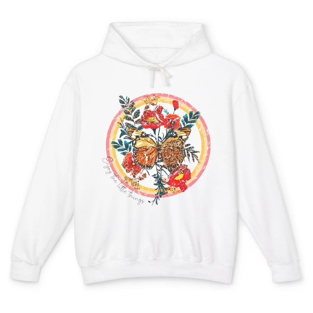 Retro Enjoy Things Butterfly Flower Mental Health Leopard Unisex Lightweight Hoodie