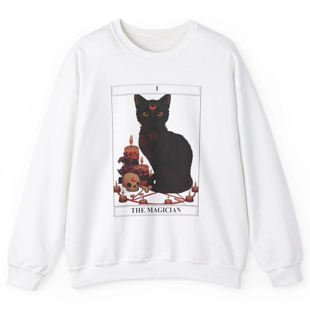 Retro Halloween Gothic Cat The Magician Tarot Witchcraft Unisex Crewneck Sweatshirt
