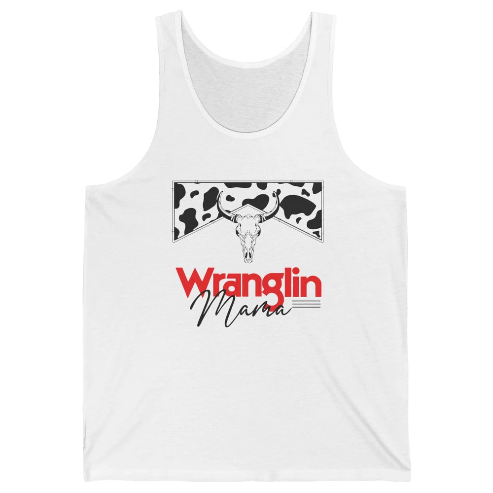 Retro Cowhide Bull Skull Wrangling Mama Western Country Girl Unisex Jersey Tank