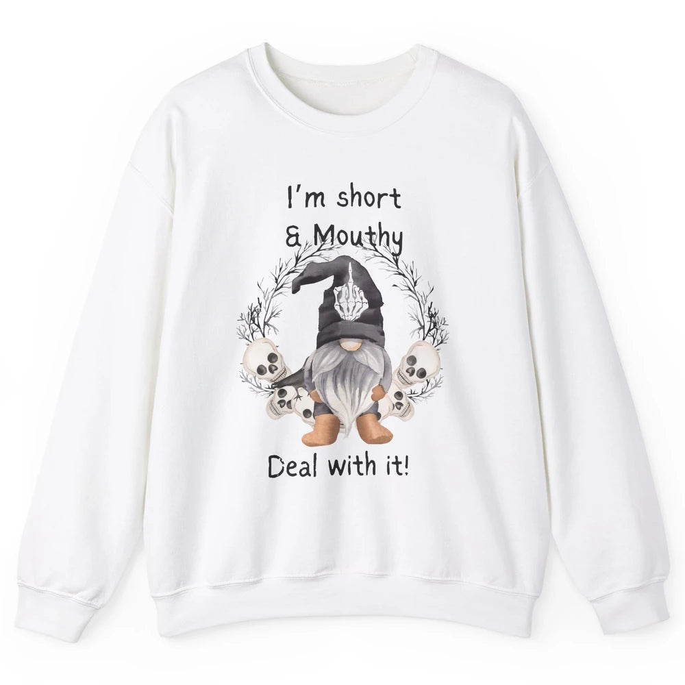 Retro Black Gnome Halloween I'm Short And Mouthy Gnome Skull Unisex Crewneck Sweatshirt