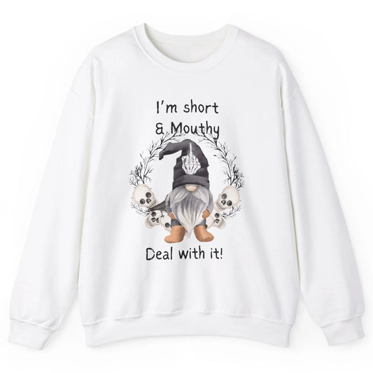 Retro Black Gnome Halloween I'm Short And Mouthy Gnome Skull Unisex Crewneck Sweatshirt
