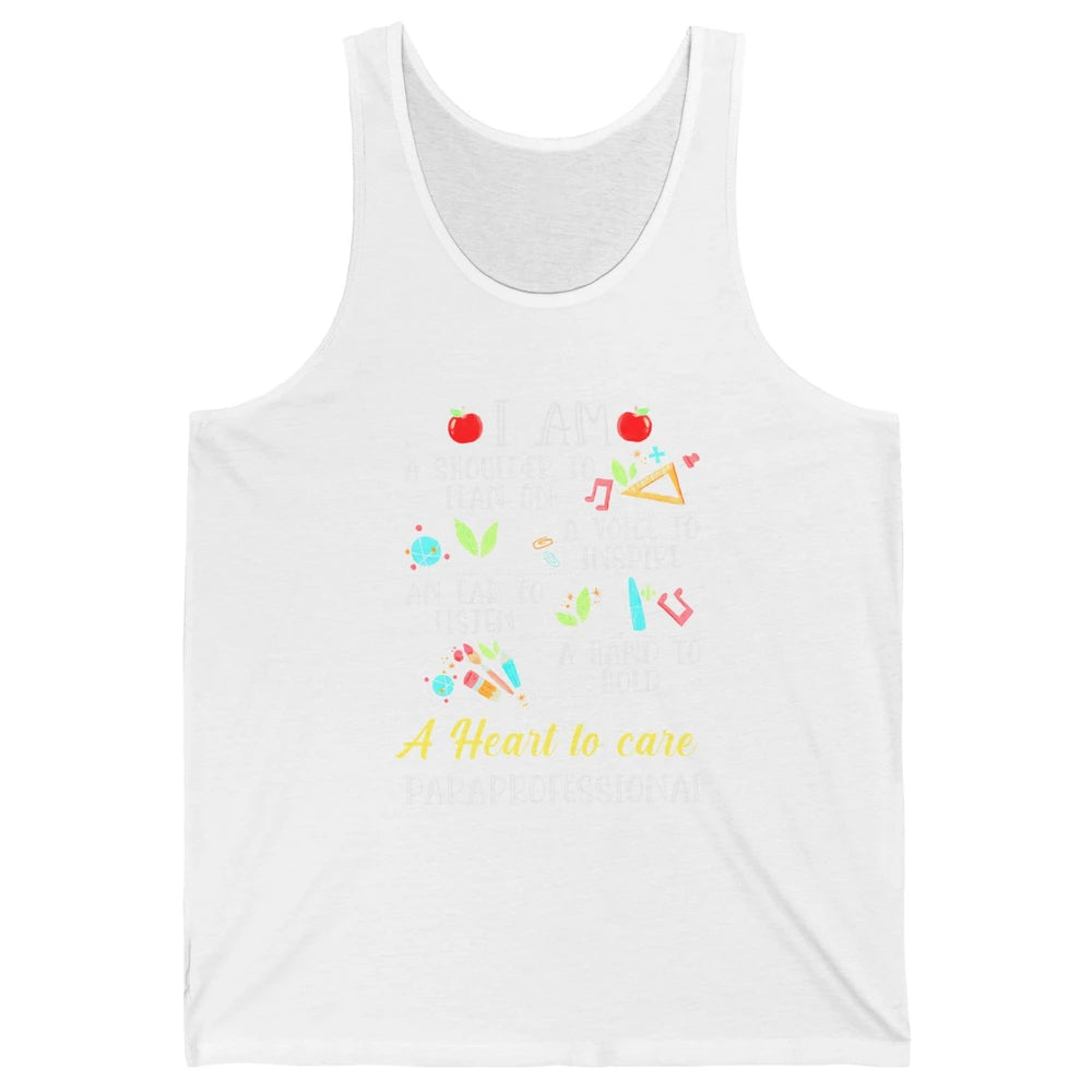 Paraprofessional Shoulder To Lean On Heart To Care Para Life Unisex Jersey Tank