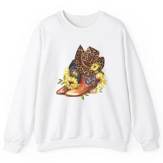 Retro Leopard Cowboy Boots Let's Go Girls Western Cowgirls Unisex Crewneck Sweatshirt
