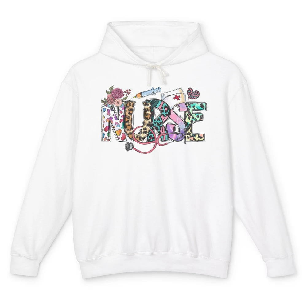 Nurse Life Nursing Registered Therapist Leopard Flower Boho Unisex Lightweight Hoodie