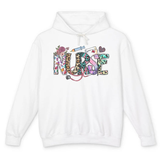 Nurse Life Nursing Registered Therapist Leopard Flower Boho Unisex Lightweight Hoodie