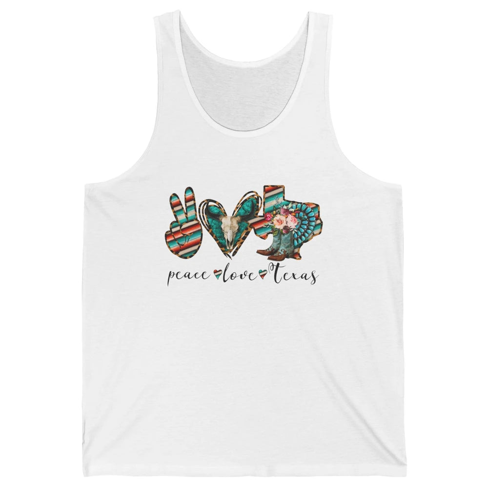 Peace Love Texas State Cowgirl Boot Western Girl Texas Pride Unisex Jersey Tank