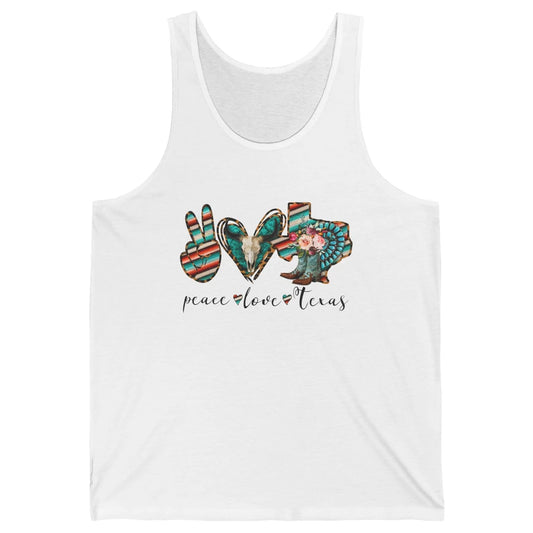 Peace Love Texas State Cowgirl Boot Western Girl Texas Pride Unisex Jersey Tank