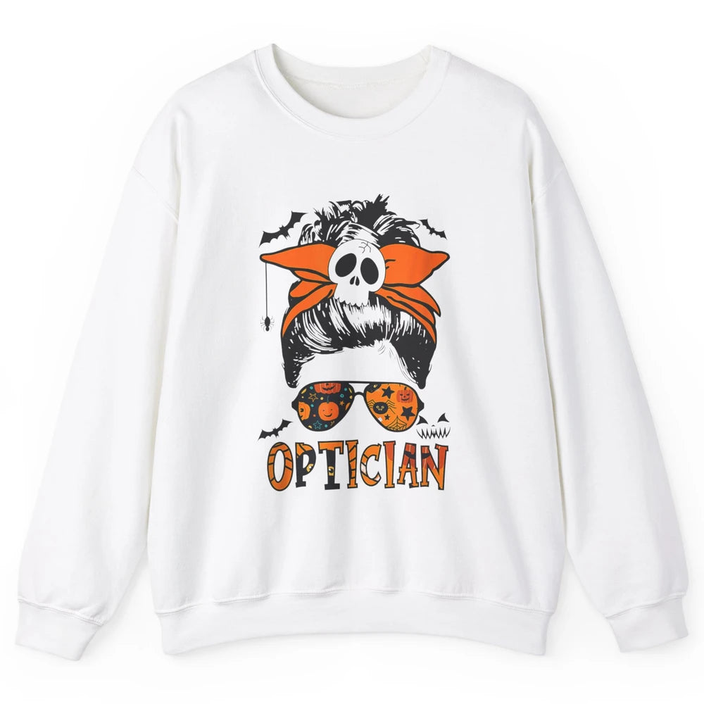 Optician Messy Hair Bun Eye Glasses Halloween Spooky Season Unisex Crewneck Sweatshirt