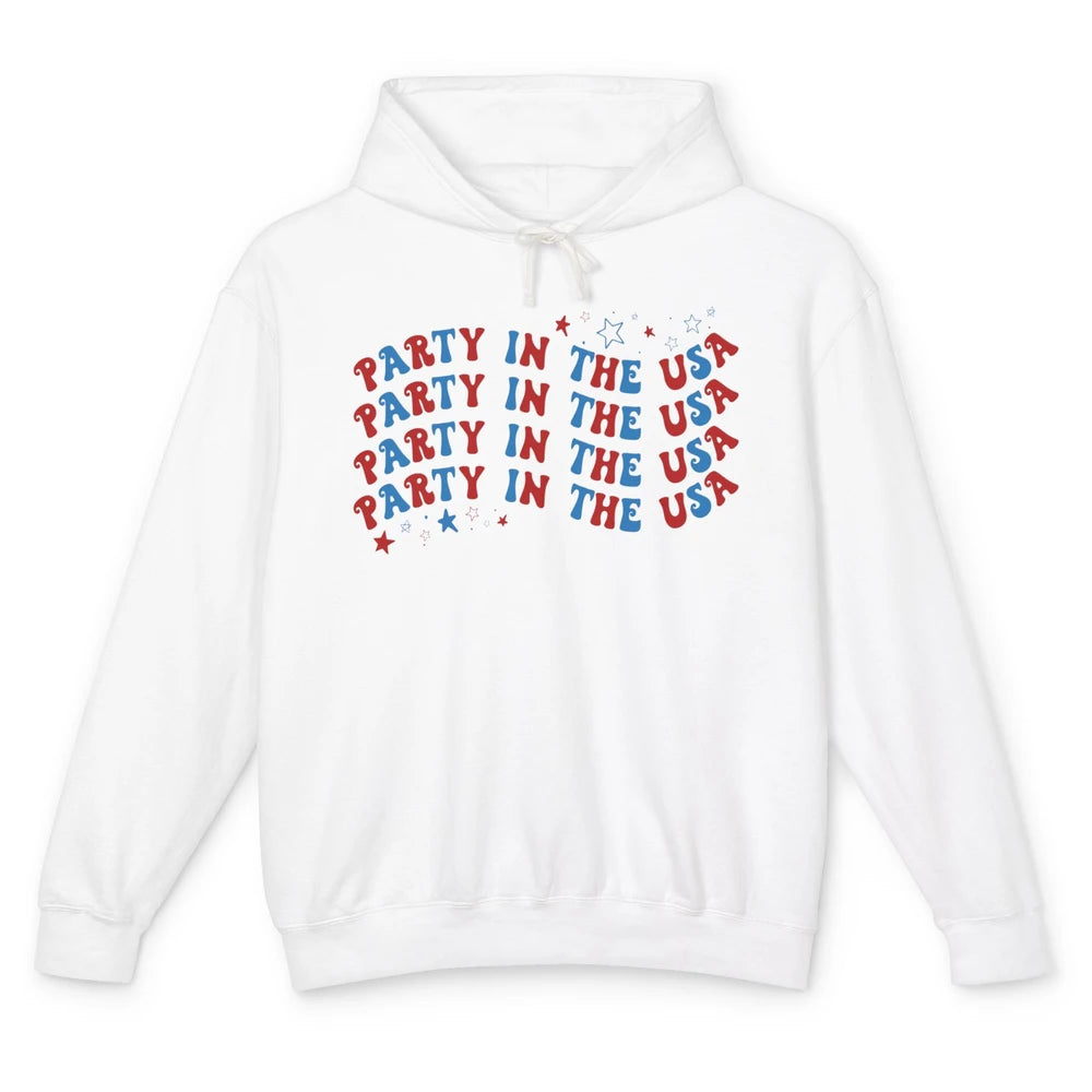 Retro July 4th Party In The USA Stripe Star American Patriot Unisex Lightweight Hoodie