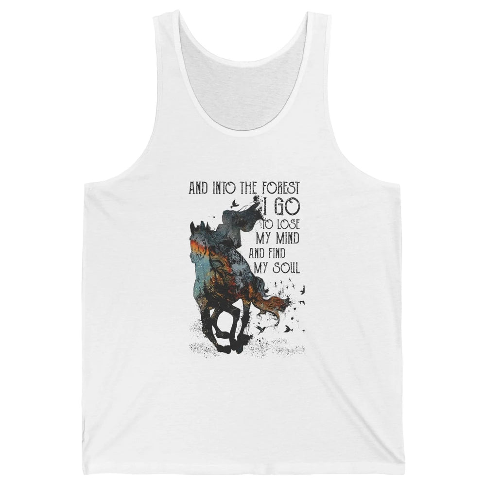 Retro Cowgirl Riding Horse Into Forest I Go Western Cowboy Unisex Jersey Tank