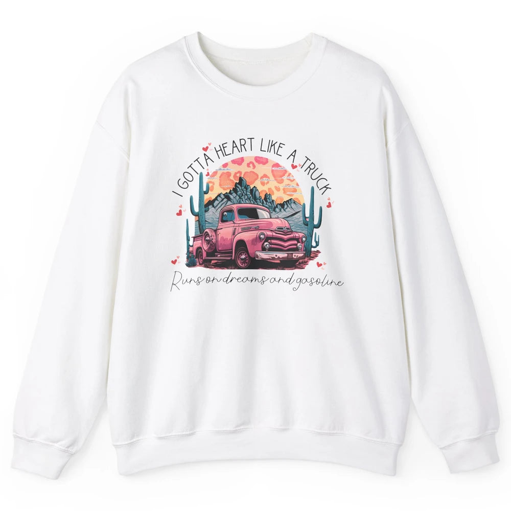 Retro Desert Cactus Got A Heart Like Truck Western Valentine Unisex Crewneck Sweatshirt
