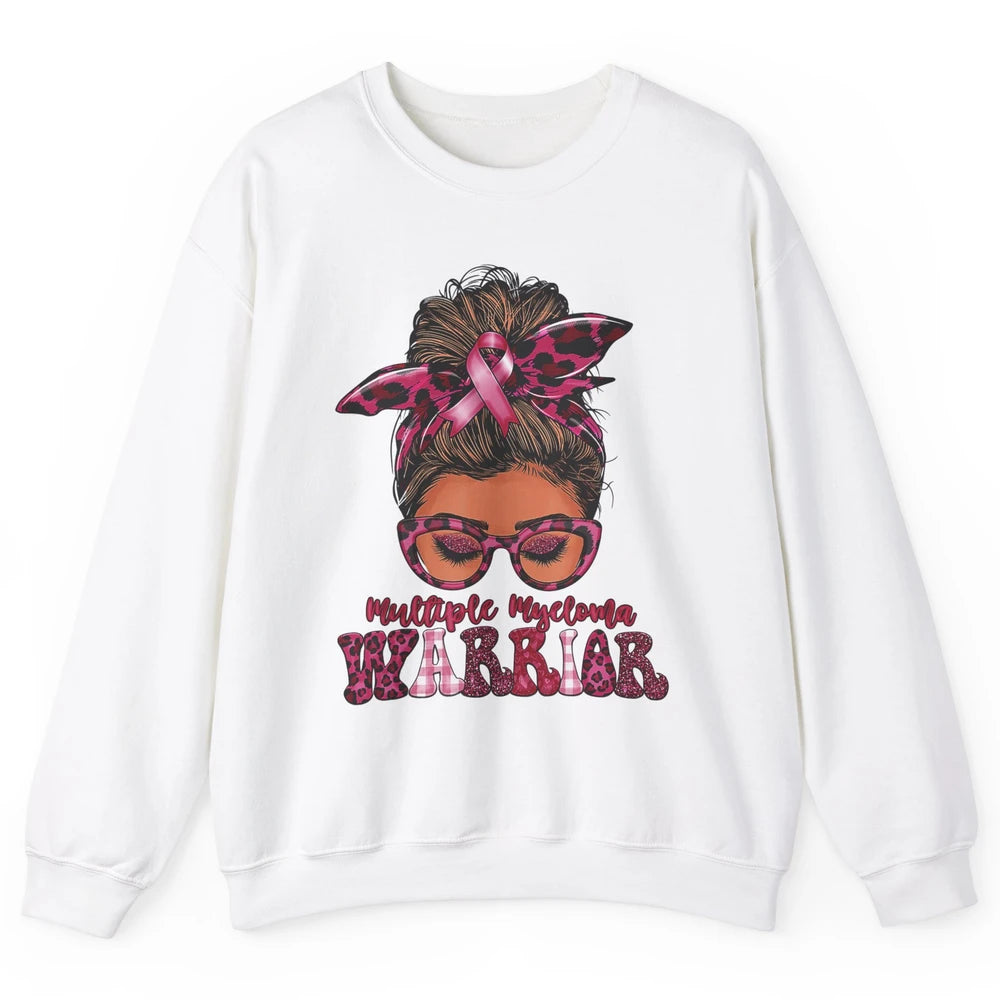 Multiple Myeloma Cancer Warrior Leopard Messy Hair Bun Woman Unisex Crewneck Sweatshirt