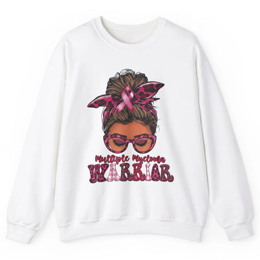 Multiple Myeloma Cancer Warrior Leopard Messy Hair Bun Woman Unisex Crewneck Sweatshirt