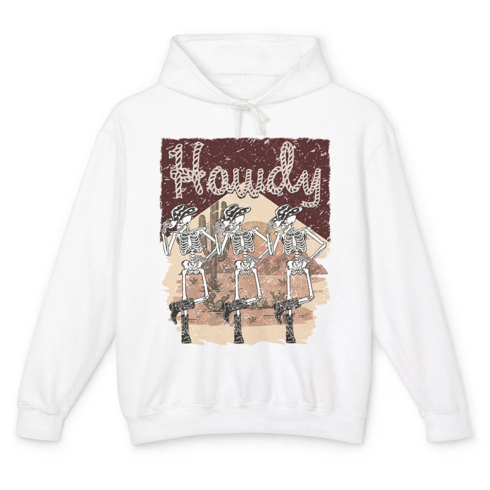 Retro Desert Cowboy Skeleton Dancing Howdy Western Halloween Unisex Lightweight Hoodie