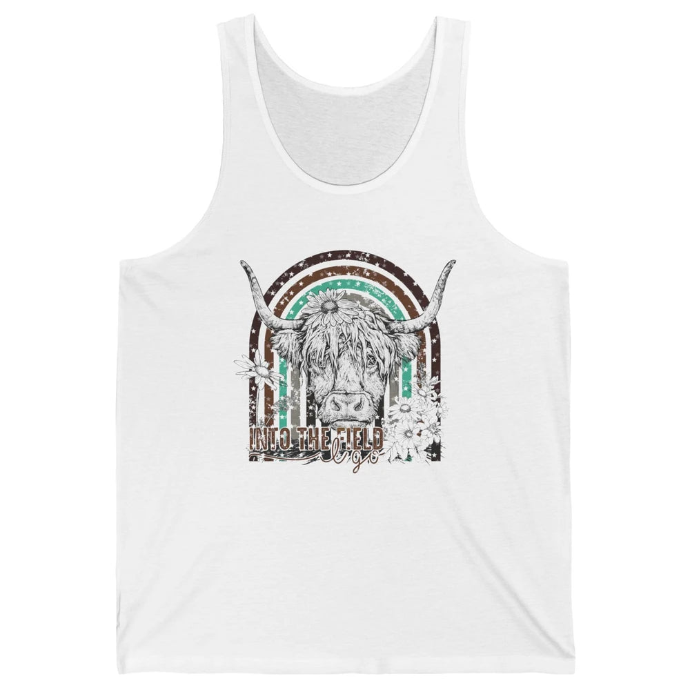 Retro Highland Cow Western Rainbow Into The Field I Go Unisex Jersey Tank