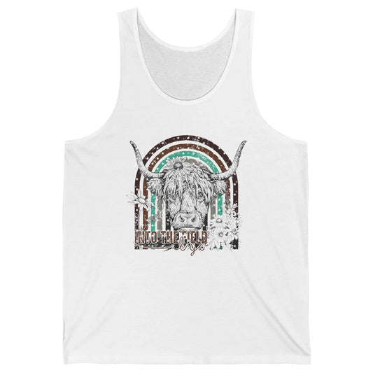 Retro Highland Cow Western Rainbow Into The Field I Go Unisex Jersey Tank