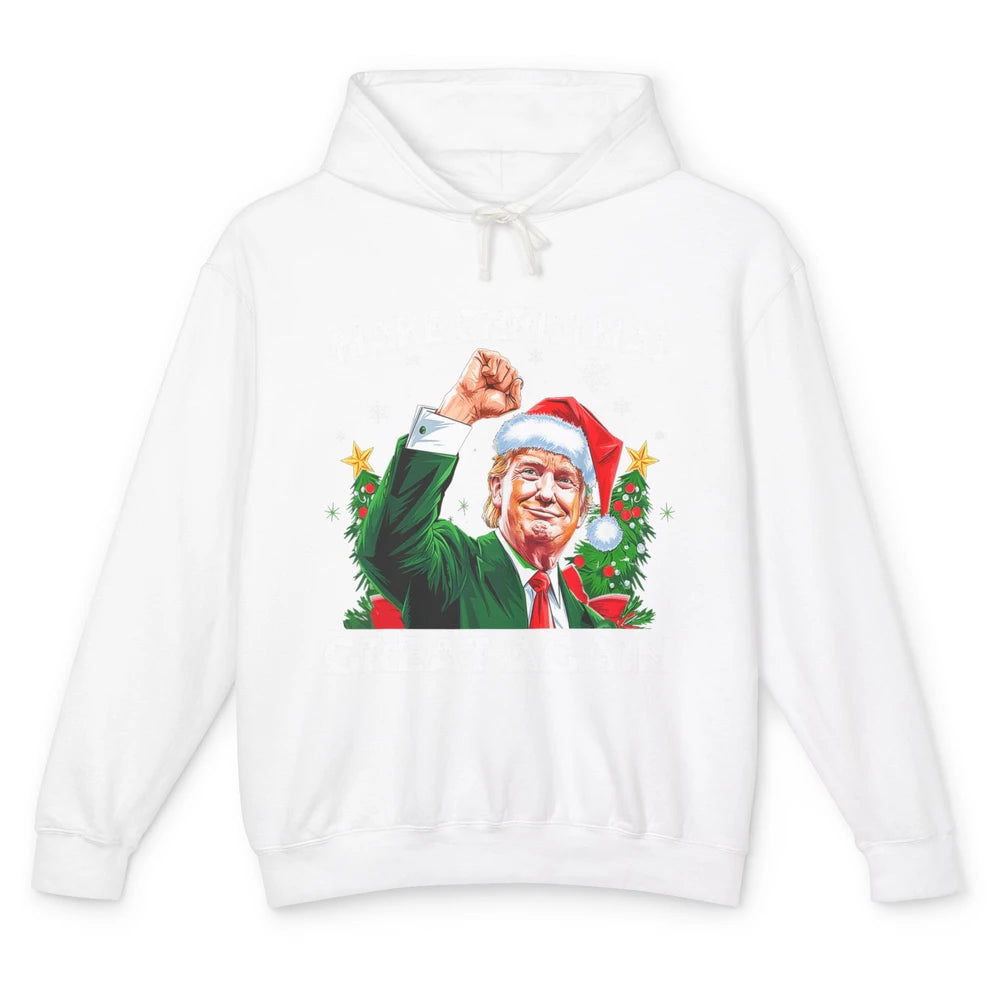 Make Christmas Great Again Funny Santa Trump Political Donald Trump Republican President Xmas Unisex Lightweight Hoodie