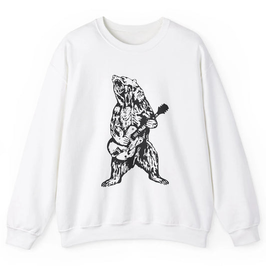 Retro Bear Playing Bass Guitar Bear Guitarist Musician Gift Unisex Crewneck Sweatshirt