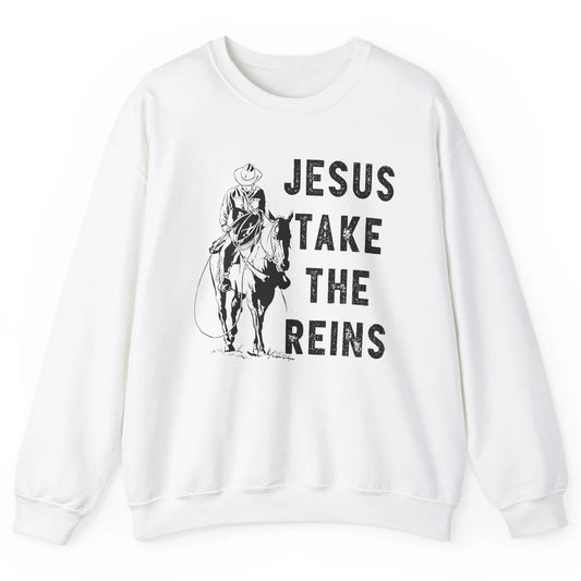 Retro Christian Cowboy Horsing Jesus Take The Reins Western Unisex Crewneck Sweatshirt