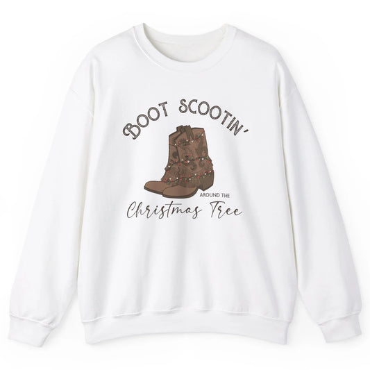 Retro Cowboy Boots Scootin' Around Christmas Tree Western Unisex Crewneck Sweatshirt