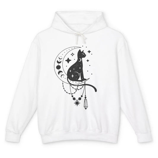Retro Halloween Gothic Cat Witch The Moon Tarot Witchcraft Unisex Lightweight Hoodie