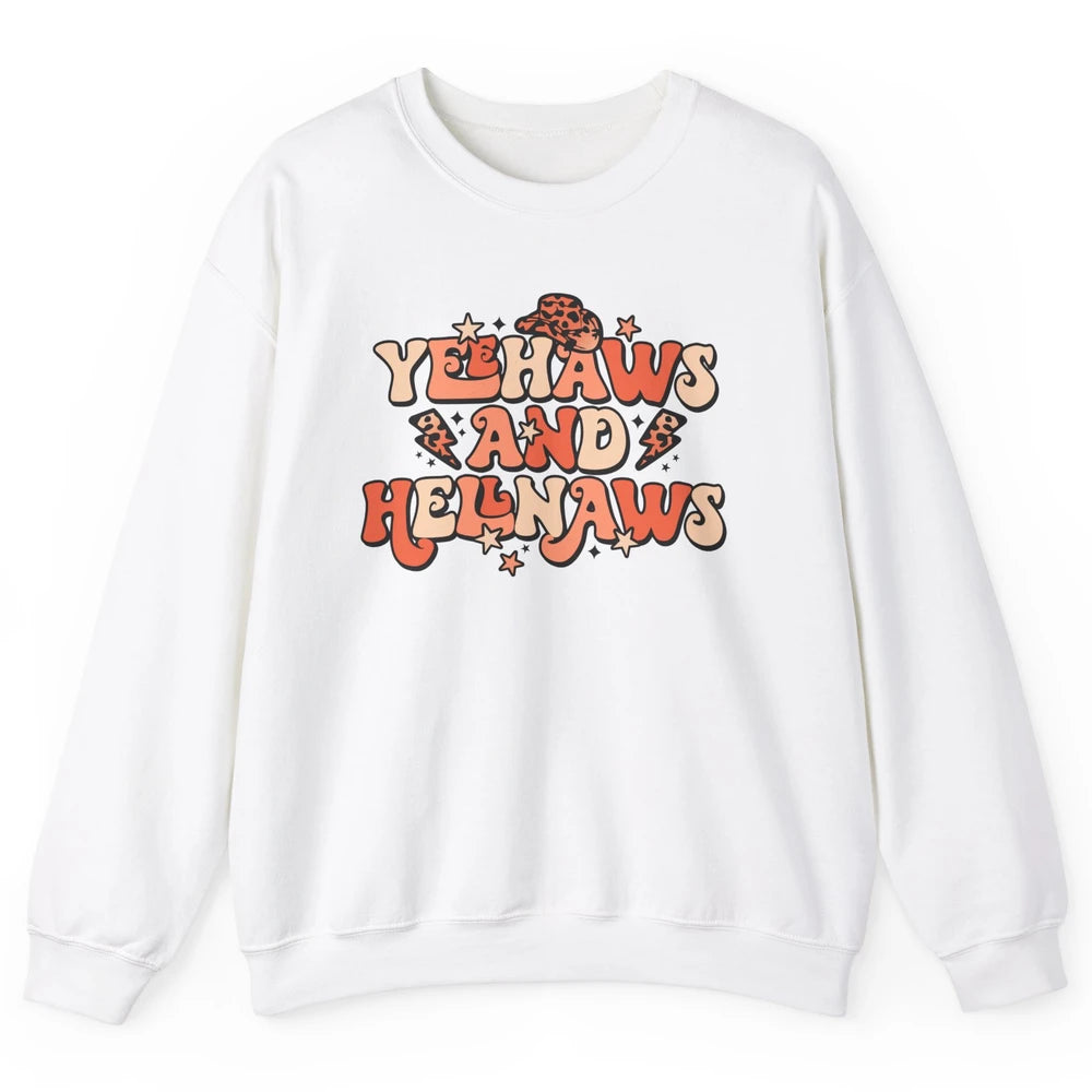 Retro Cowboy Leopard Yeehaws And Hell Naws Western Country Unisex Crewneck Sweatshirt