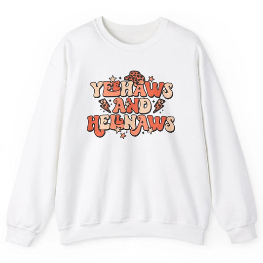 Retro Cowboy Leopard Yeehaws And Hell Naws Western Country Unisex Crewneck Sweatshirt
