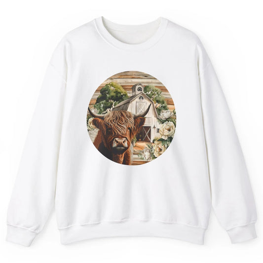 Retro Farm Highland Cow Barn House Western Country Farmer Unisex Crewneck Sweatshirt