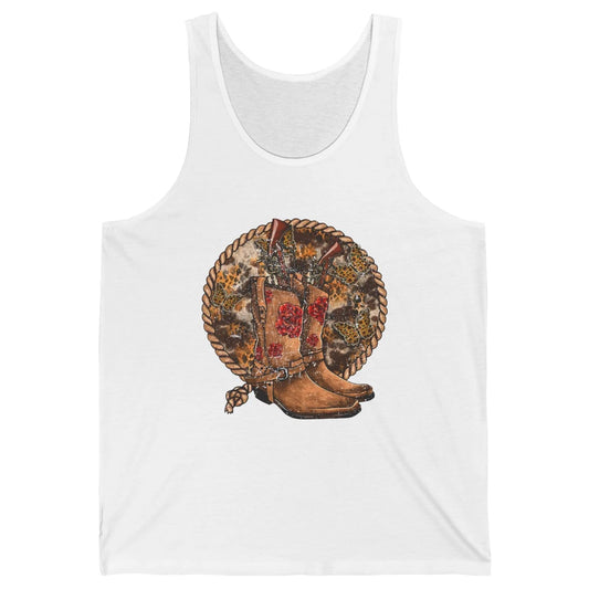 Retro Leopard Cowgirl Boots Sunflower Rodeo Western Country Unisex Jersey Tank