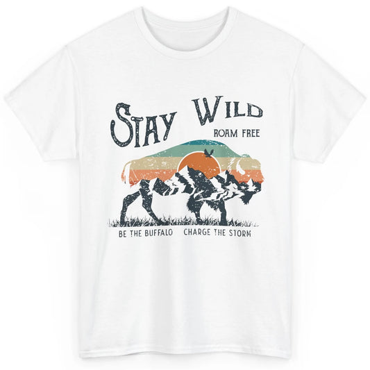 Retro Buffalo Mountain Sunset Stay Wild Roam Free Western Classic Unisex T-Shirt
