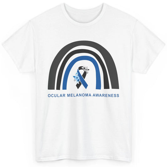 Ocular Melanoma Awareness Floral Black Blue Ribbon Rainbow Classic Unisex T-Shirt