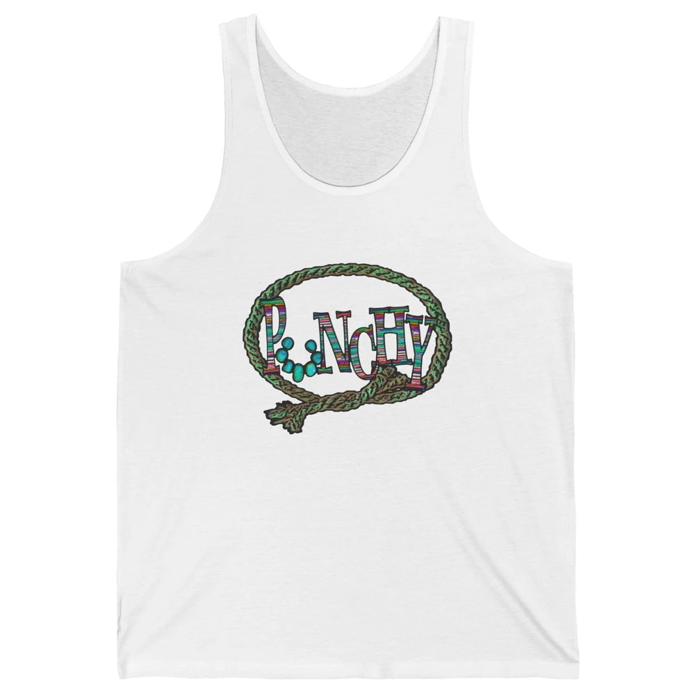 Retro Cowgirl Punchy Cowhide Turquoise Lasso Western Cowboy Unisex Jersey Tank